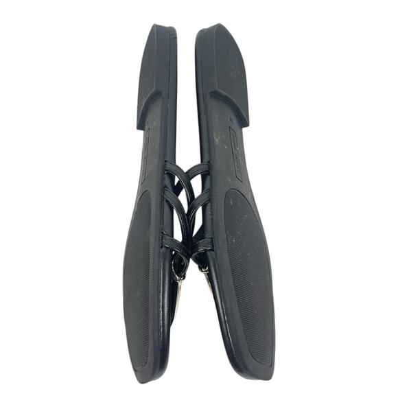 Nine West Tigra Square Toe Strappy Slide Flat Sandal Black Gold Size 7M - Picture 7 of 10